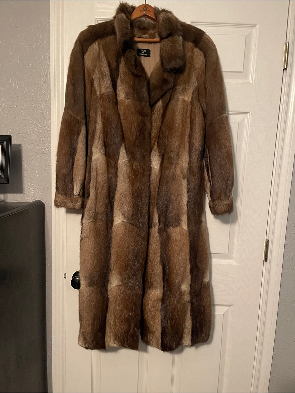 Luxurious Brown Full-Length Fur Pea Coat by St. John